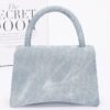 Rhinestone Flower Top-Handle Bag – Denim & Faux Leather