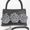 Rhinestone Flower Top-Handle Bag – Denim & Faux Leather