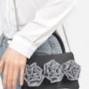 Rhinestone Flower Top-Handle Bag – Denim & Faux Leather