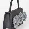 Rhinestone Flower Top-Handle Bag – Denim & Faux Leather