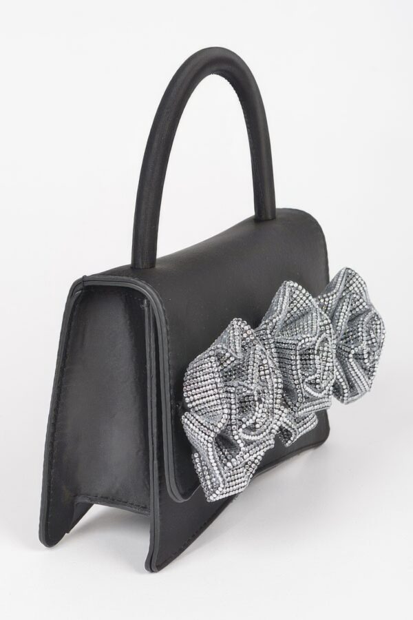 Rhinestone Flower Top-Handle Bag – Denim & Faux Leather