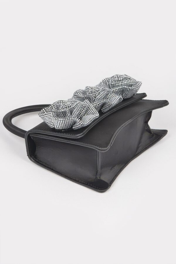 Rhinestone Flower Top-Handle Bag – Denim & Faux Leather