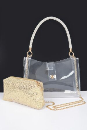Clear Hobo Bag with Rhinestone Handle – Small