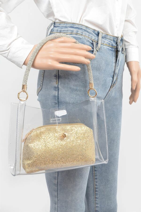 Clear Hobo Bag with Rhinestone Handle – Small