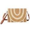 Two-Tone Sequin Straw Clutch with Brown Strap