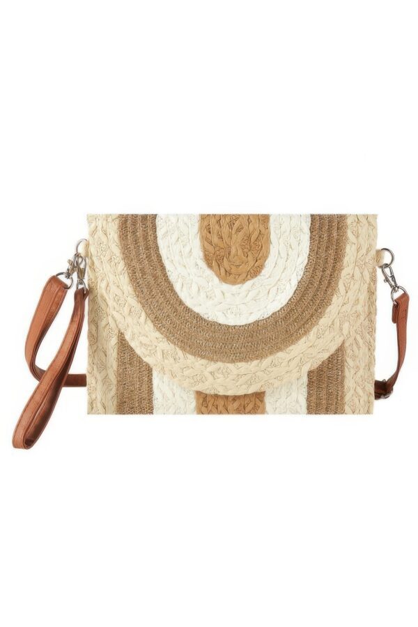 Metallic-Trim Multicolor Straw Clutch Crossbody Bag