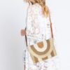 Metallic-Trim Multicolor Straw Clutch Crossbody Bag