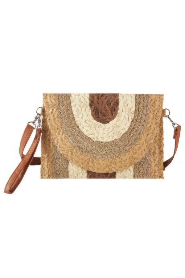 Metallic-Trim Multicolor Straw Clutch Crossbody Bag