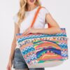 Boho Pom Pom Fringe Tote – Printed Beach Bag