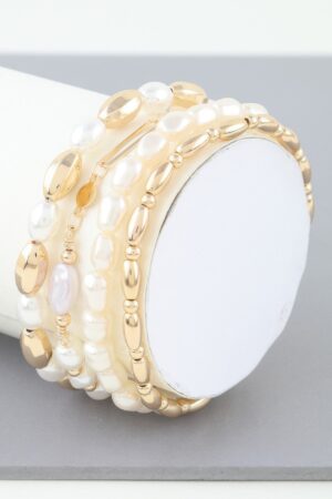 Multi Oval Stone Beaded Bracelet – Gold-Tone & Faux Pearl
