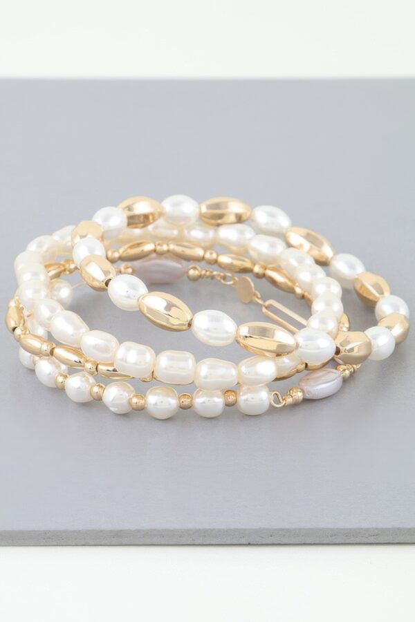 Multi Oval Stone Beaded Bracelet – Gold-Tone & Faux Pearl