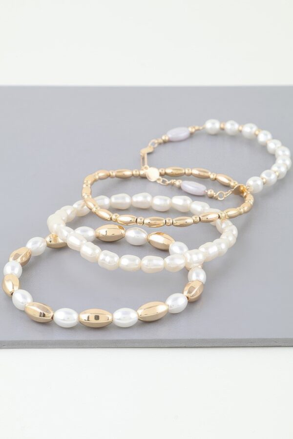 Multi Oval Stone Beaded Bracelet – Gold-Tone & Faux Pearl