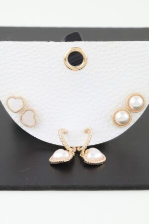 Pearl Heart Earrings Set – Vintage Drop & Studs