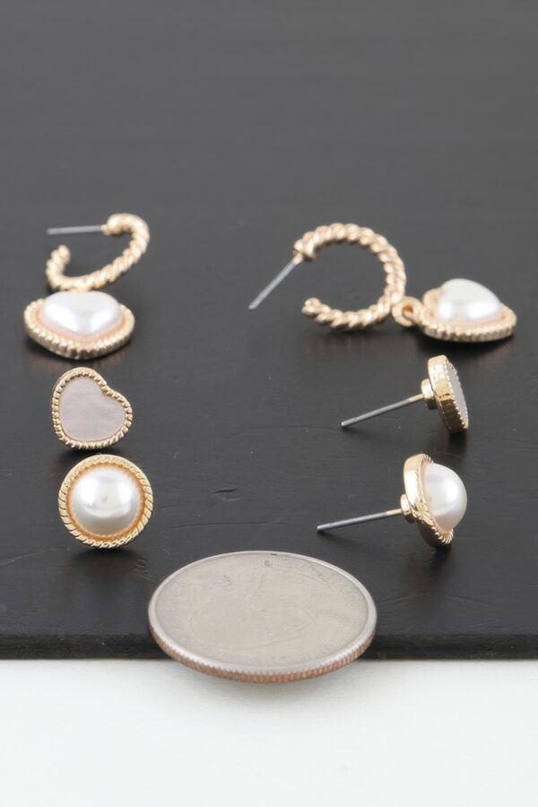 Pearl Heart Earrings Set – Vintage Drop & Studs