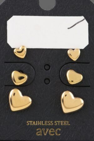 Triple Heart Stud Earring Set – 3-Pair Mix