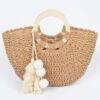 Woven Paper Tote Bag with Wooden Handles & Tassels