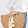 Woven Paper Tote Bag with Wooden Handles & Tassels