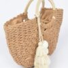 Woven Paper Tote Bag with Wooden Handles & Tassels