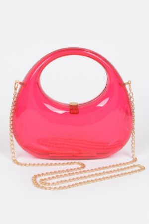 Transparent Acrylic Clutch with Gold-Chain Strap