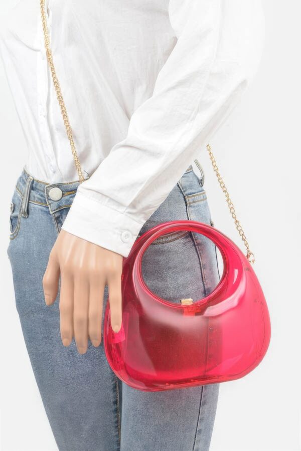 Transparent Acrylic Clutch with Gold-Chain Strap