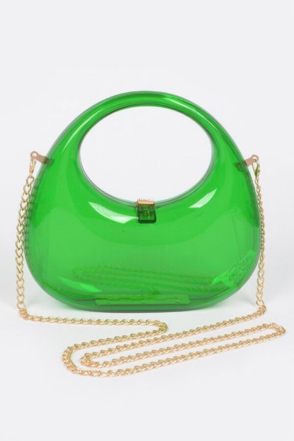 Transparent Acrylic Clutch with Gold-Chain Strap