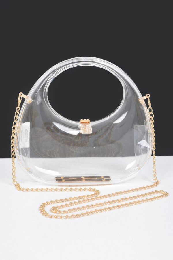 Transparent Acrylic Clutch with Gold-Chain Strap