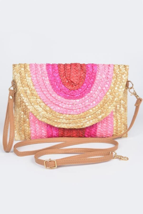 Faux Straw Envelope Clutch – Colorful Woven Design