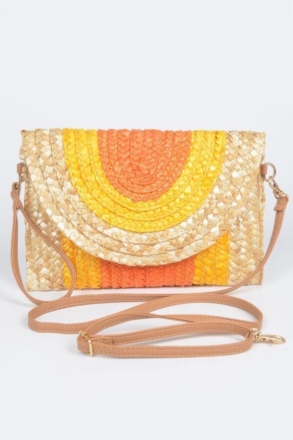 Faux Straw Envelope Clutch – Colorful Woven Design