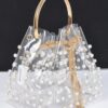 Clear Pearl-Stud Bucket Bag with Gold Chain Tassel
