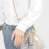 Clear Pearl-Stud Bucket Bag with Gold Chain Tassel