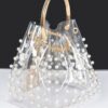 Clear Pearl-Stud Bucket Bag with Gold Chain Tassel