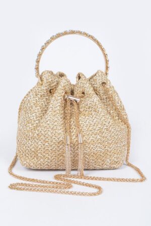 Faux Straw Bucket Bag with Stone Handle