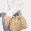 Faux Straw Bucket Bag with Stone Handle