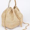 Faux Straw Bucket Bag with Stone Handle