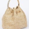 Faux Straw Bucket Bag with Stone Handle