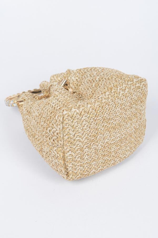 Faux Straw Bucket Bag with Stone Handle