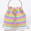 Faux Straw Bucket Bag with Stone Handle