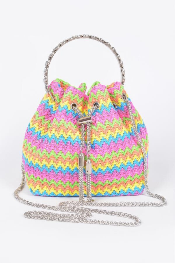 Faux Straw Bucket Bag with Stone Handle