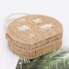 Pearl-Handle Faux Straw Clutch with Floral Embroidery