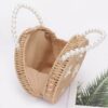 Pearl-Handle Faux Straw Clutch with Floral Embroidery