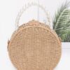 Pearl-Handle Faux Straw Clutch with Floral Embroidery