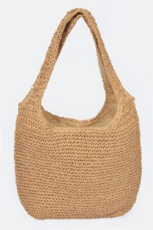 Faux Straw Hobo Bag – Relaxed Shoulder Silhouette, Neutral