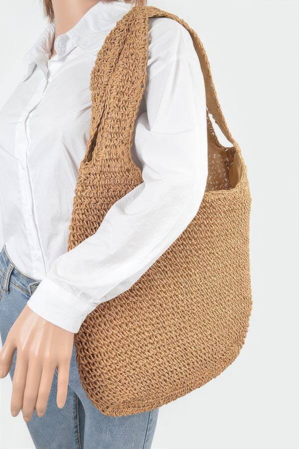 Faux Straw Hobo Bag – Relaxed Shoulder Silhouette, Neutral