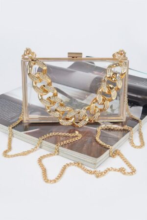 Clear Acrylic Hard Case with Stoned Chain Strap