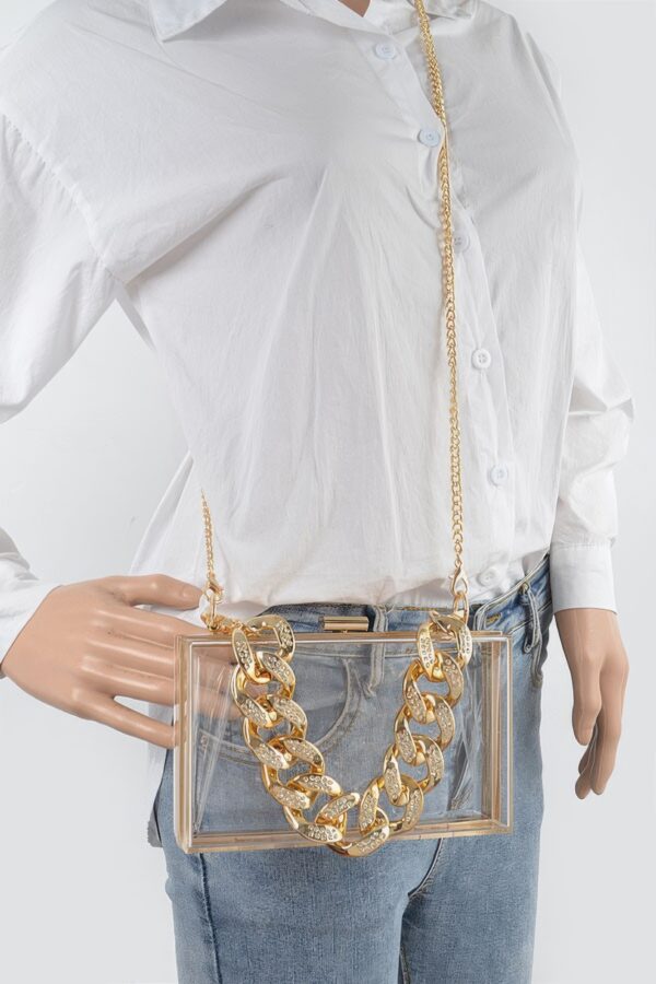 Clear Acrylic Hard Case with Stoned Chain Strap