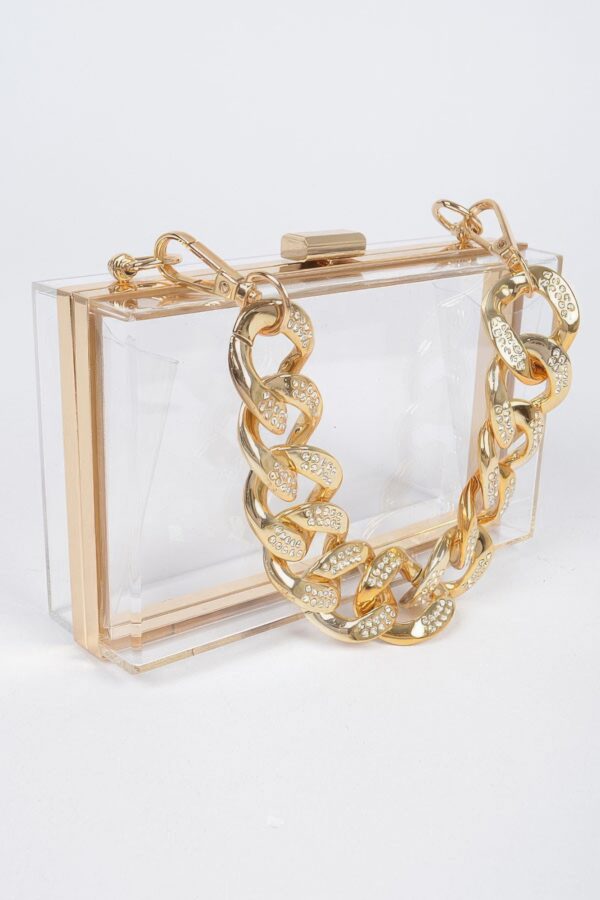 Clear Acrylic Hard Case with Stoned Chain Strap