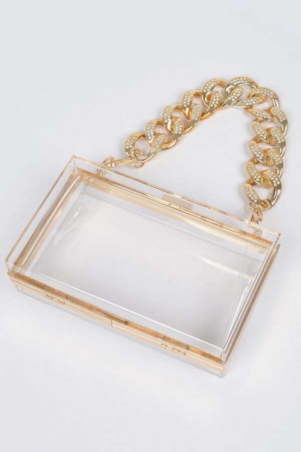 Clear Acrylic Hard Case with Stoned Chain Strap