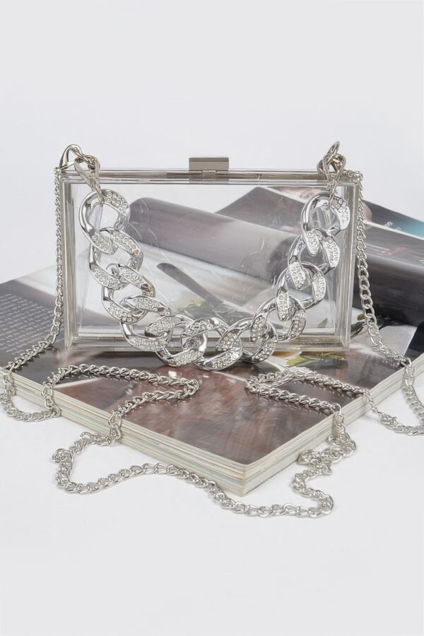 Clear Acrylic Hard Case with Stoned Chain Strap