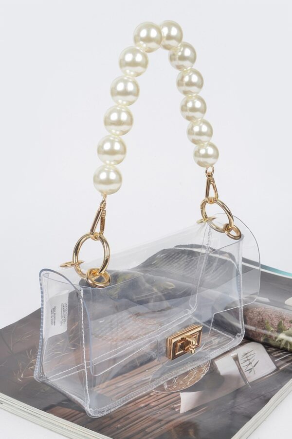 Pearl-Accent Transparent Crossbody with Clear Chain