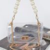 Pearl-Accent Transparent Crossbody with Clear Chain